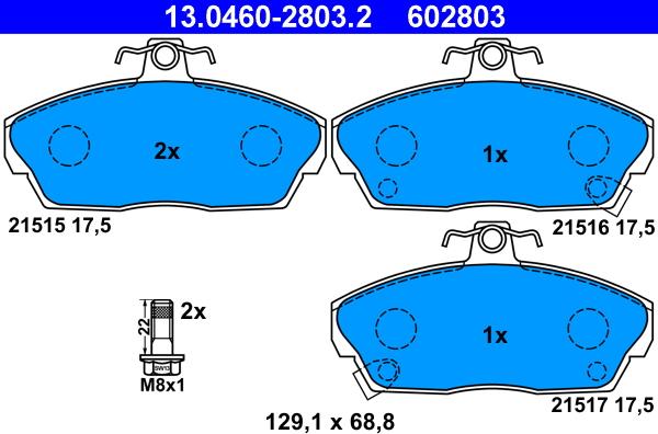 ATE 13.0460-2803.2 - Колодки тормозные дисковые передн, HONDA: CIVIC VI Aerodeck 1.4 16V/1.5 16V/1.6 16V/2.0 i D 98-01, C autosila-amz.com