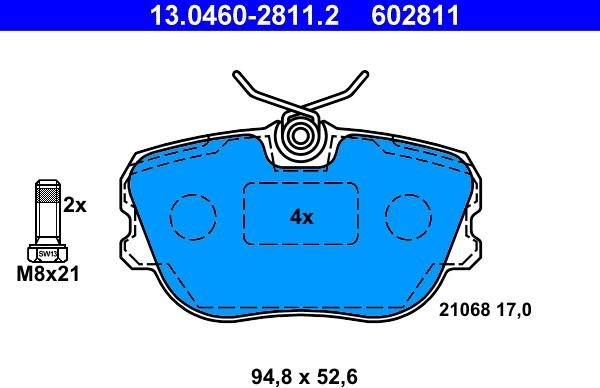 ATE 13.0460-2811.2 - Тормозные колодки, дисковые, комплект autosila-amz.com