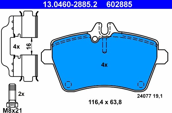 ATE 13.0460-2885.2 - Тормозные колодки, дисковые, комплект autosila-amz.com