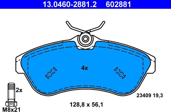 ATE 13.0460-2881.2 - Тормозные колодки, дисковые, комплект autosila-amz.com