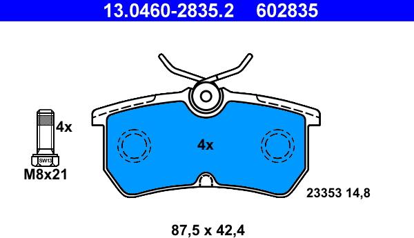 ATE 13.0460-2835.2 - Тормозные колодки, дисковые, комплект autosila-amz.com