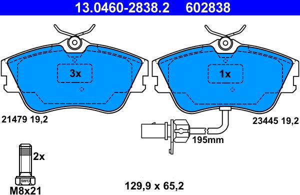 ATE 13.0460-2838.2 - Тормозные колодки, дисковые, комплект autosila-amz.com