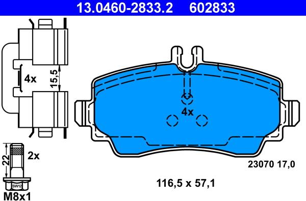 ATE 13.0460-2833.2 - Тормозные колодки, дисковые, комплект autosila-amz.com