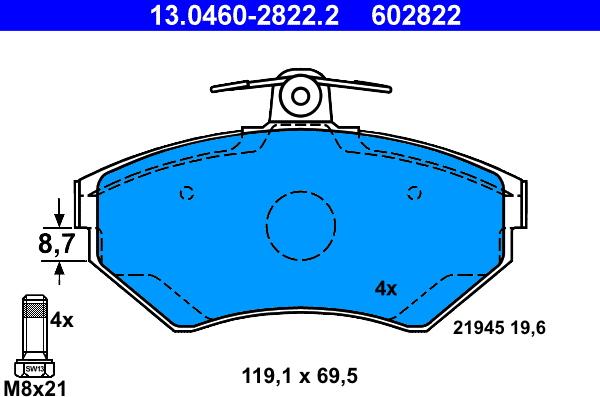 ATE 13.0460-2822.2 - Тормозные колодки, дисковые, комплект autosila-amz.com