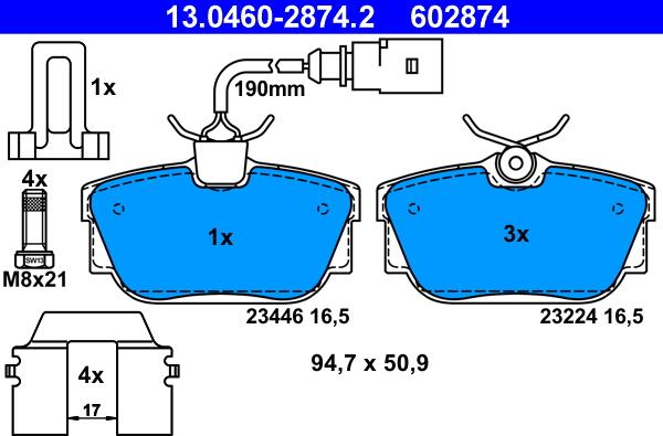 ATE 13.0460-2874.2 - Тормозные колодки, дисковые, комплект autosila-amz.com