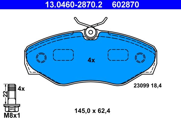 ATE 13.0460-2870.2 - Тормозные колодки, дисковые, комплект autosila-amz.com