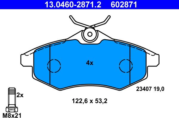 ATE 13.0460-2871.2 - Тормозные колодки, дисковые, комплект autosila-amz.com