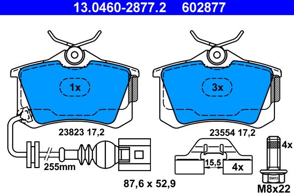 ATE 13.0460-2877.2 - Тормозные колодки, дисковые, комплект autosila-amz.com