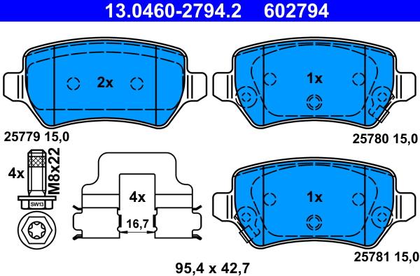 ATE 13.0460-2794.2 - Тормозные колодки, дисковые, комплект autosila-amz.com