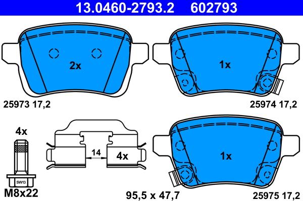 ATE 13.0460-2793.2 - Тормозные колодки, дисковые, комплект autosila-amz.com