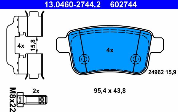 ATE 13.0460-2744.2 - Тормозные колодки, дисковые, комплект autosila-amz.com