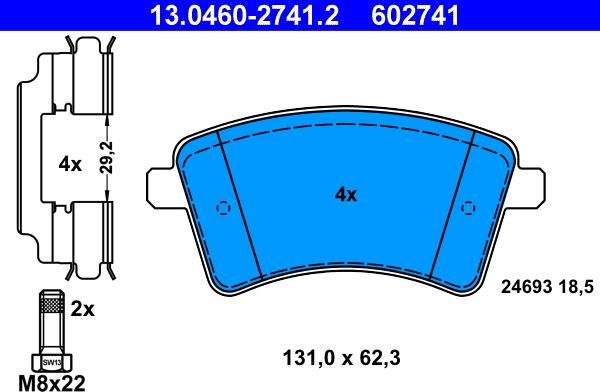 ATE 13.0460-2741.2 - Тормозные колодки, дисковые, комплект autosila-amz.com