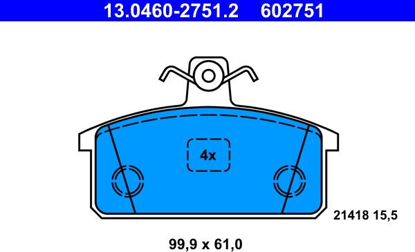 ATE 13.0460-2751.2 - Тормозные колодки, дисковые, комплект autosila-amz.com