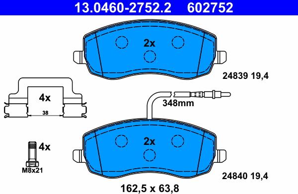 ATE 13.0460-2752.2 - Тормозные колодки, дисковые, комплект autosila-amz.com