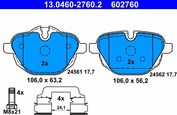 ATE 13.0460-2760.2 - Тормозные колодки, дисковые, комплект autosila-amz.com