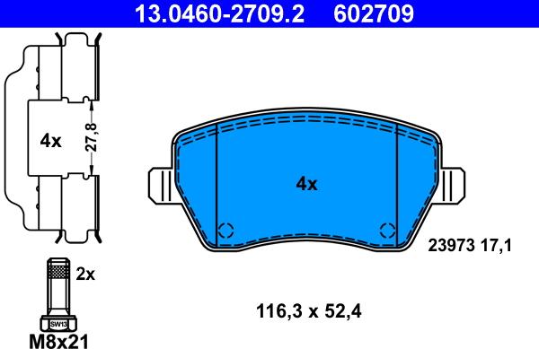 ATE 13.0460-2709.2 - Тормозные колодки, дисковые, комплект autosila-amz.com