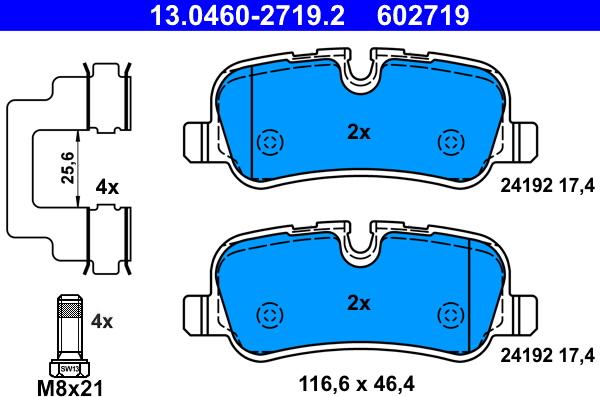 ATE 13.0460-2719.2 - Тормозные колодки, дисковые, комплект autosila-amz.com