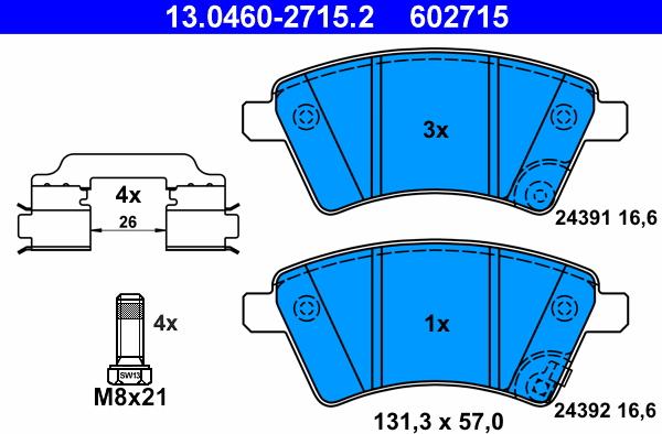 ATE 13.0460-2715.2 - Тормозные колодки, дисковые, комплект autosila-amz.com