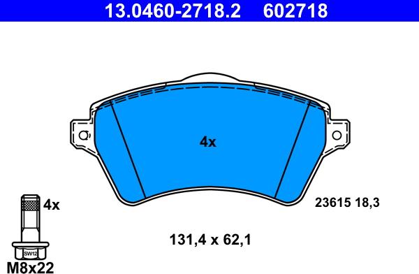 ATE 13.0460-2718.2 - Тормозные колодки, дисковые, комплект autosila-amz.com