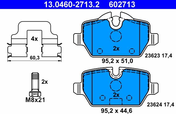 ATE 13.0460-2713.2 - Тормозные колодки, дисковые, комплект autosila-amz.com