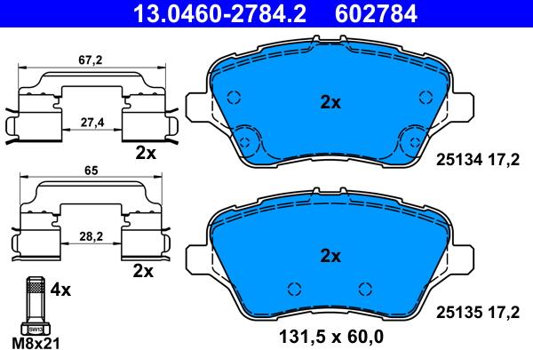 ATE 13.0460-2784.2 - Тормозные колодки, дисковые, комплект autosila-amz.com