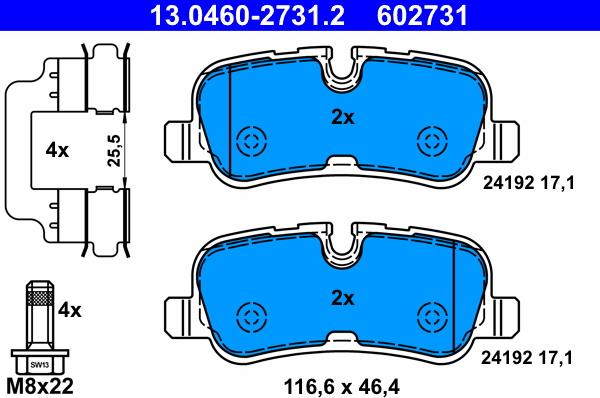 ATE 13.0460-2731.2 - Тормозные колодки, дисковые, комплект autosila-amz.com