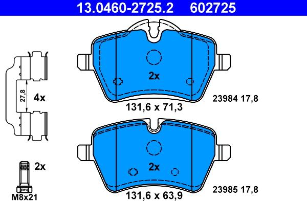 ATE 13.0460-2725.2 - Тормозные колодки, дисковые, комплект autosila-amz.com