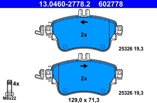 ATE 13.0460-2778.2 - Тормозные колодки, дисковые, комплект autosila-amz.com