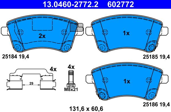 ATE 13.0460-2772.2 - Тормозные колодки, дисковые, комплект autosila-amz.com