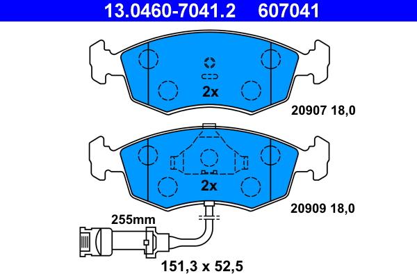 ATE 13.0460-7041.2 - Тормозные колодки, дисковые, комплект autosila-amz.com