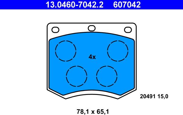 ATE 13.0460-7042.2 - Тормозные колодки, дисковые, комплект autosila-amz.com