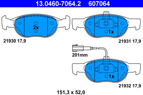 ATE 13.0460-7064.2 - Тормозные колодки, дисковые, комплект autosila-amz.com