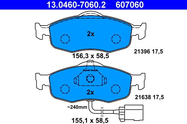 ATE 13.0460-7060.2 - Тормозные колодки, дисковые, комплект autosila-amz.com