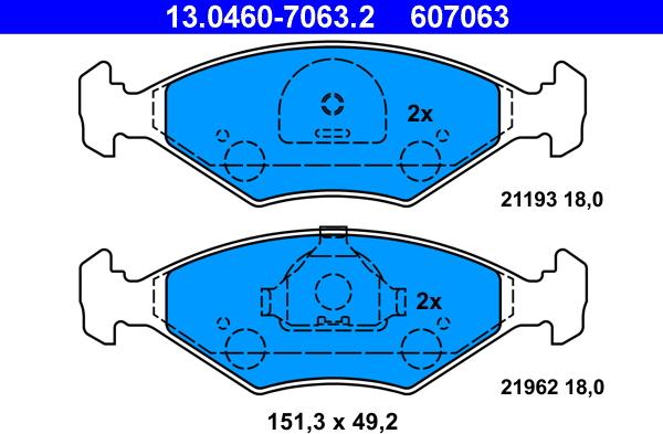 ATE 13.0460-7063.2 - Тормозные колодки, дисковые, комплект autosila-amz.com