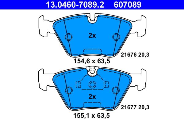 ATE 13.0460-7089.2 - Колодки тормозные дисковые передн, BMW: 5 520 d/520 i/523 i/525 d/525 i/525 td/525 tds/528 i/530 d/5 autosila-amz.com