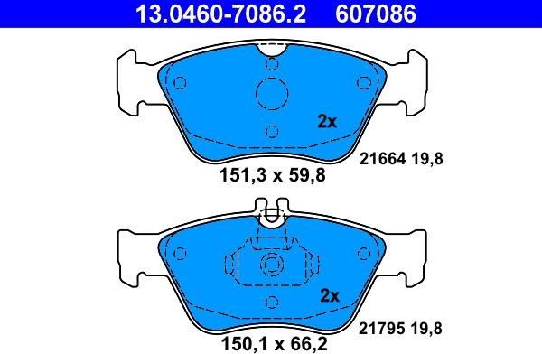 ATE 13.0460-7086.2 - Тормозные колодки, дисковые, комплект autosila-amz.com