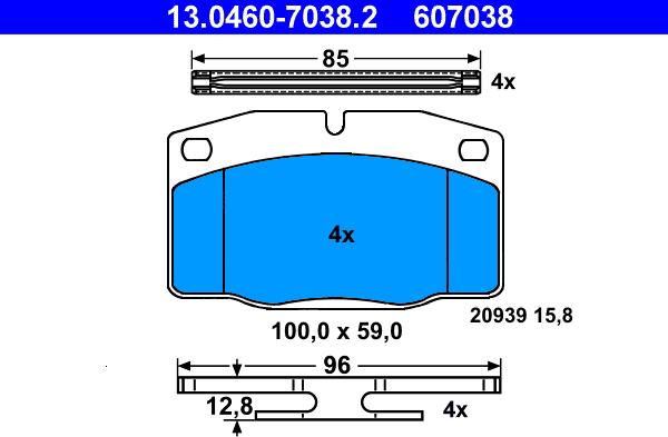 ATE 13.0460-7038.2 - Тормозные колодки, дисковые, комплект autosila-amz.com