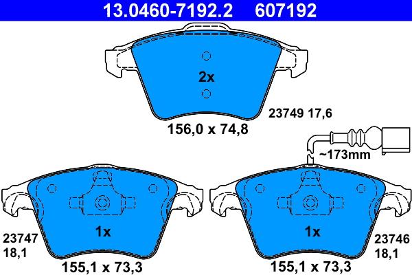 ATE 13.0460-7192.2 - Тормозные колодки, дисковые, комплект autosila-amz.com