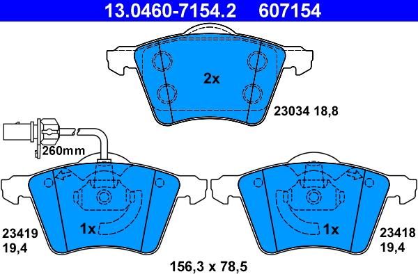 ATE 13.0460-7154.2 - Тормозные колодки, дисковые, комплект autosila-amz.com