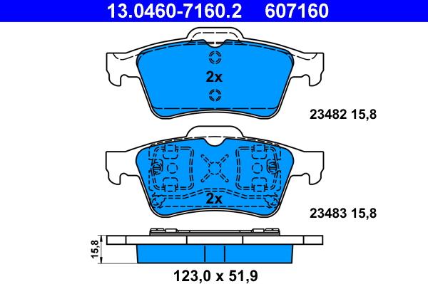 ATE 13.0460-7160.2 - Тормозные колодки, дисковые, комплект autosila-amz.com