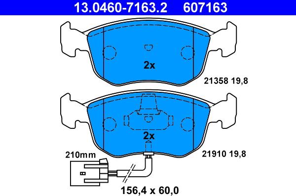 ATE 13.0460-7163.2 - Тормозные колодки, дисковые, комплект autosila-amz.com