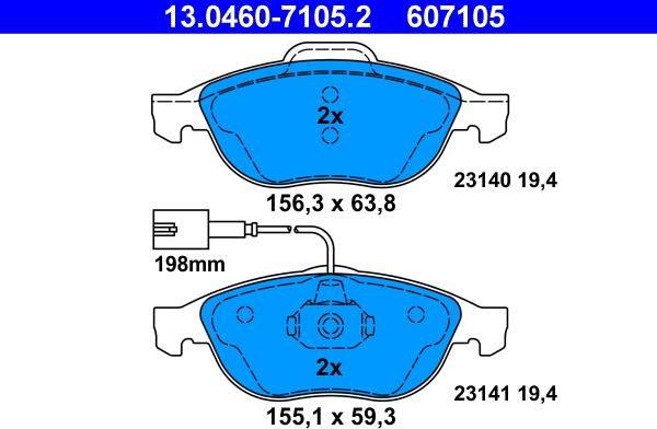 ATE 13.0460-7105.2 - Тормозные колодки, дисковые, комплект autosila-amz.com