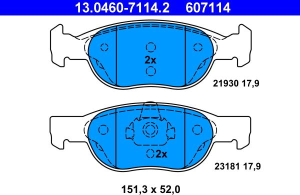 ATE 13.0460-7114.2 - Тормозные колодки, дисковые, комплект autosila-amz.com