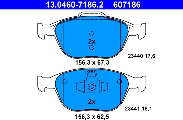 ATE 13.0460-7186.2 - Тормозные колодки, дисковые, комплект autosila-amz.com