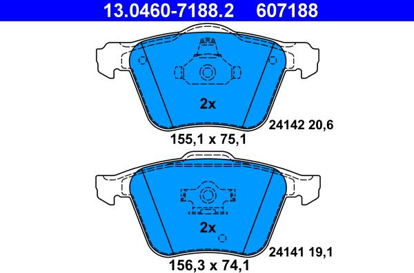 ATE 13.0460-7188.2 - Тормозные колодки, дисковые, комплект autosila-amz.com