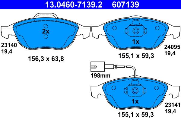 ATE 13.0460-7139.2 - Тормозные колодки, дисковые, комплект autosila-amz.com