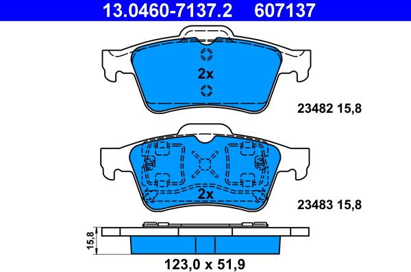 ATE 13.0460-7137.2 - Тормозные колодки, дисковые, комплект autosila-amz.com