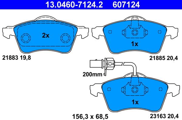 ATE 13.0460-7124.2 - Тормозные колодки, дисковые, комплект autosila-amz.com