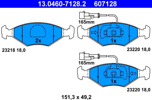 ATE 13.0460-7128.2 - Тормозные колодки, дисковые, комплект autosila-amz.com