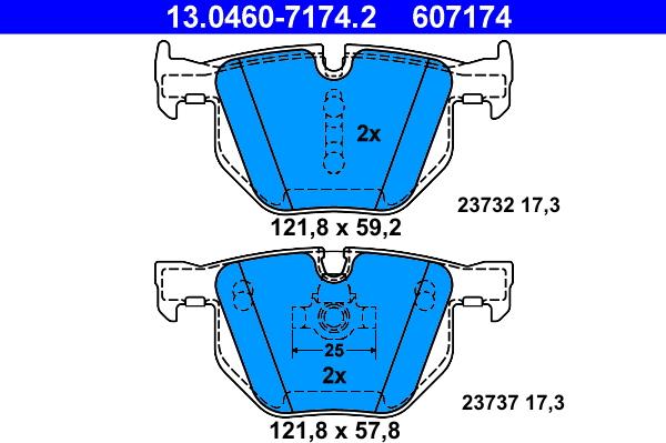 ATE 13.0460-7174.2 - Тормозные колодки, дисковые, комплект autosila-amz.com